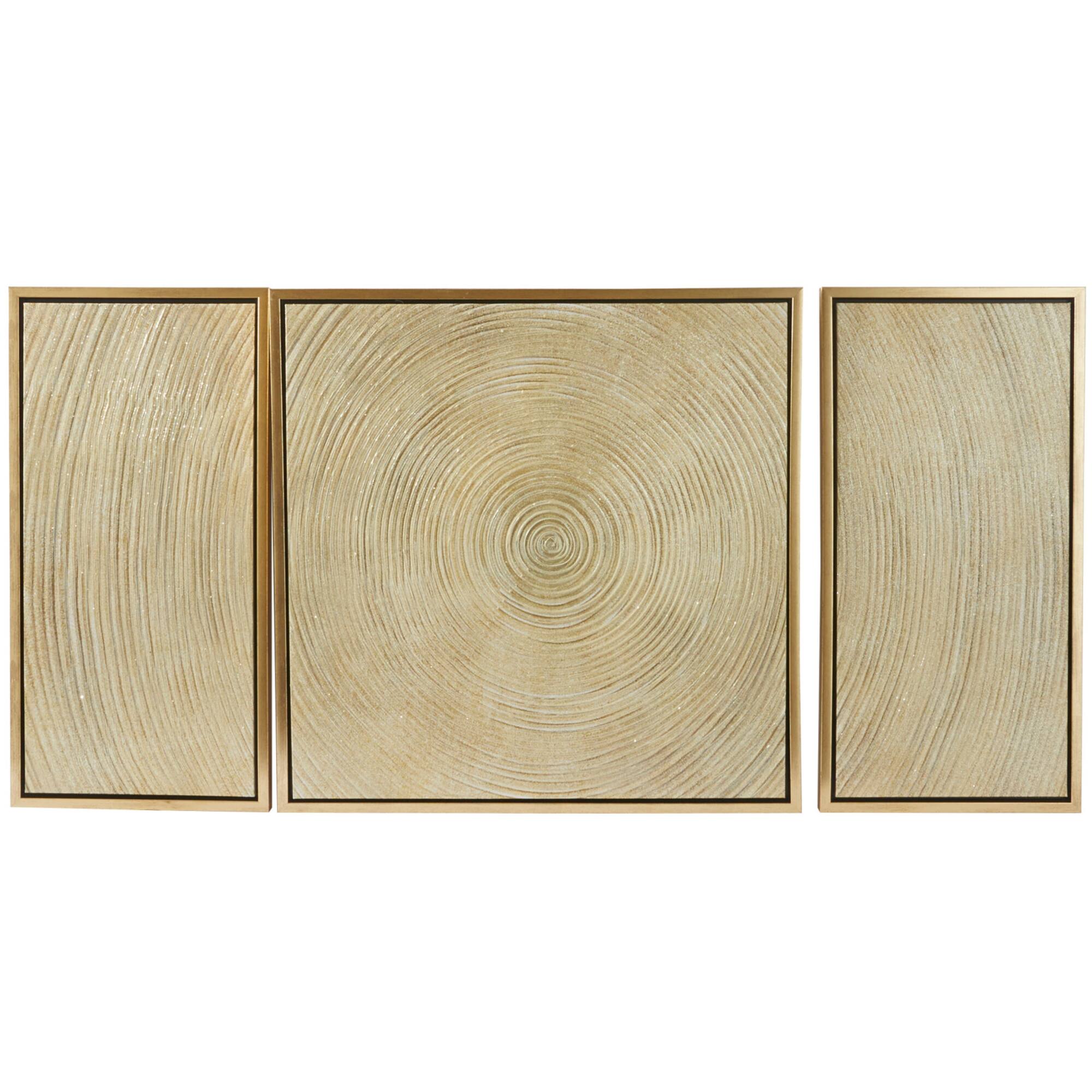 Gold Canvas Ripple Starburst Framed Wall Art with Gold Frame Set of 3 32", 16", 16"